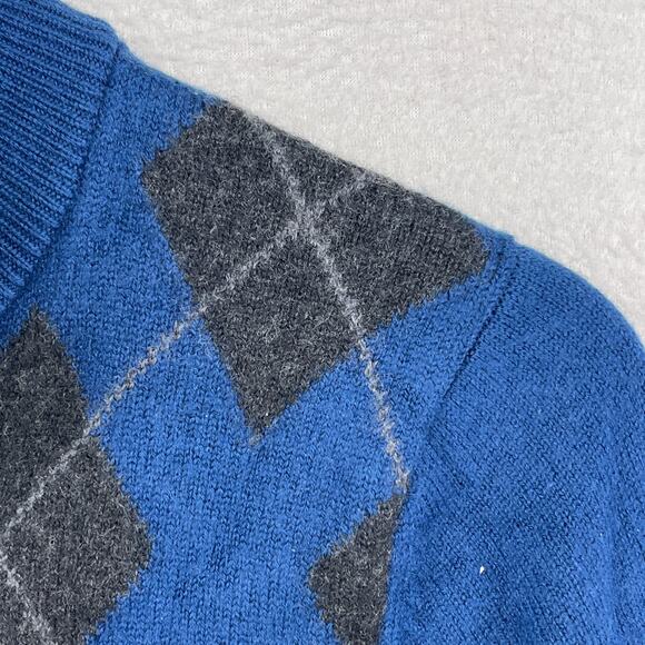 BANANA REPUBLIC Sweater Mens S Cardigan Extra Fine Wool Argyle Full Zip Blue - Picture 7 of 13
